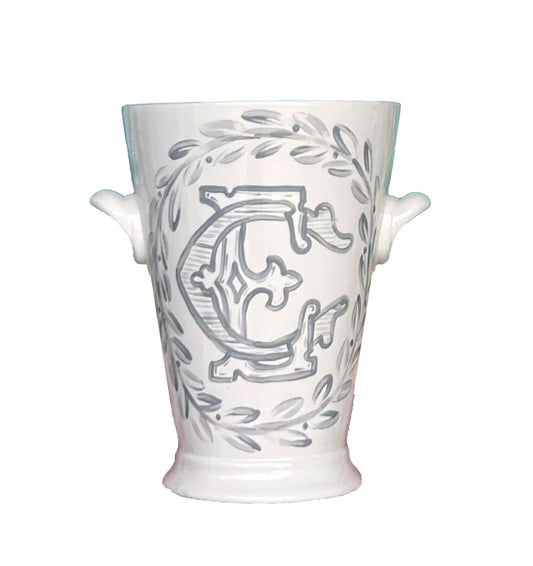 Ceramic Champagne Chiller - Single Color Monogram with Wreath