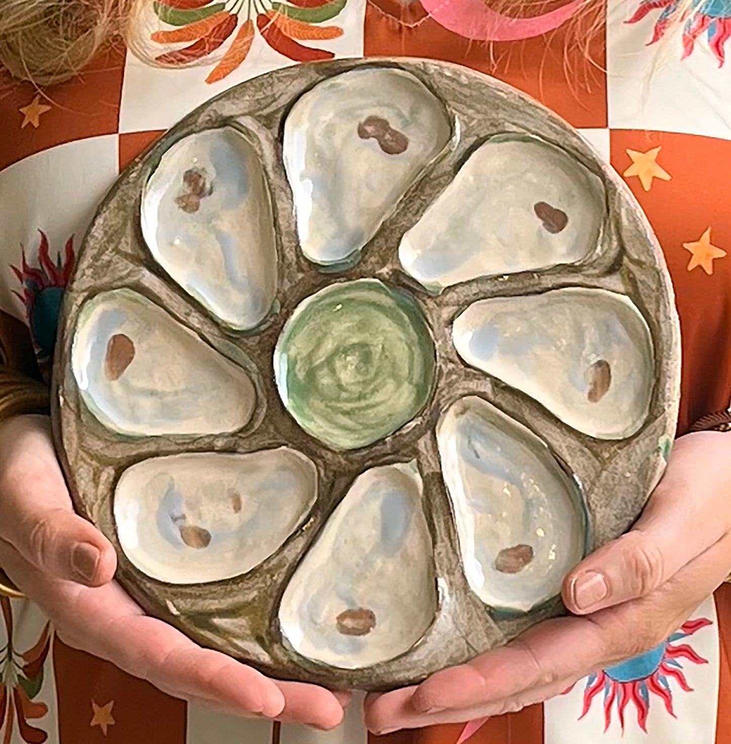 Oyster Plate 6 - Marsh Brown and Grey - Artisan Pottery