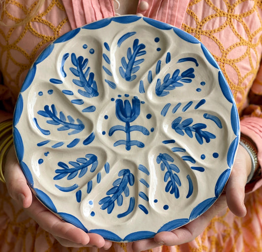 Oyster Plate 13 - Blue Talavera Style - Artisan Pottery