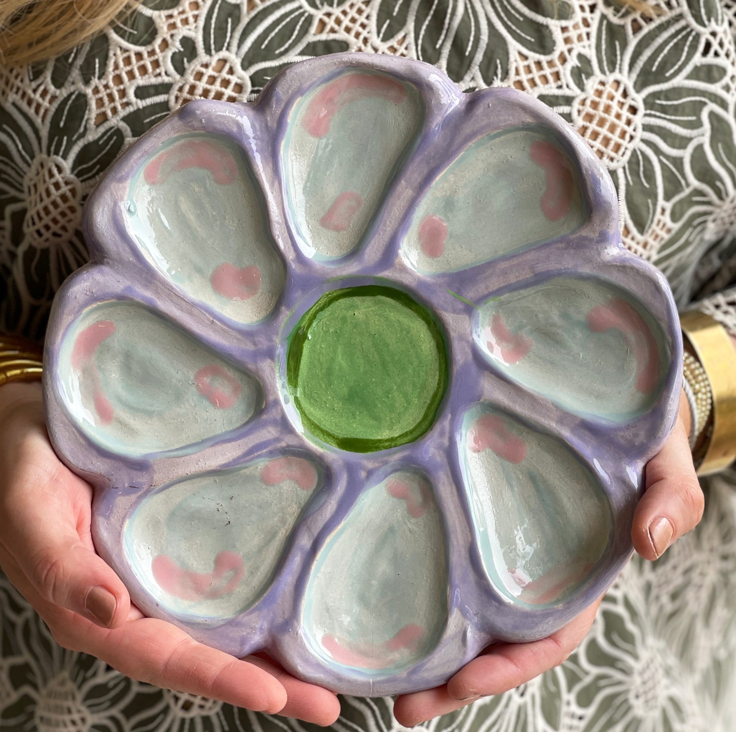 Oyster Plate 10 - Lavender and pale gray - Artisan Pottery