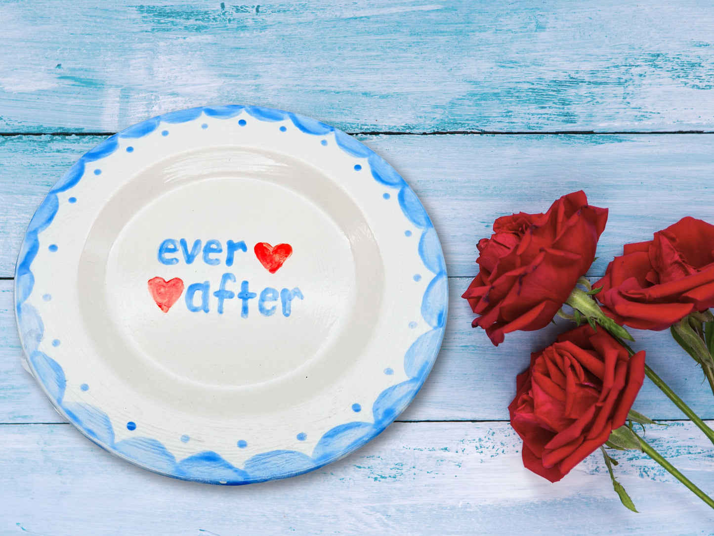 Sweetheart Plate - Ever After, Valentine, Hand Painted Plate, Anniversary Gift, Wedding Gift