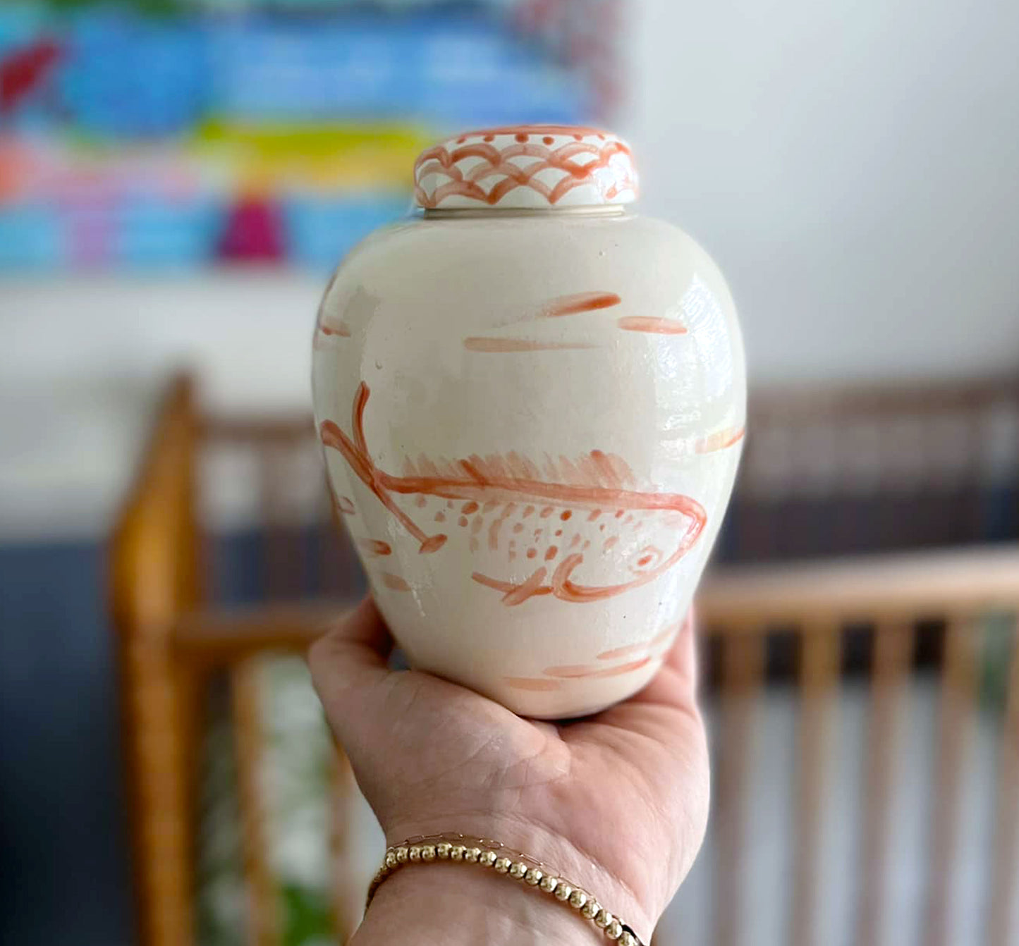 Hand Painted Koi Ginger Jar - Small