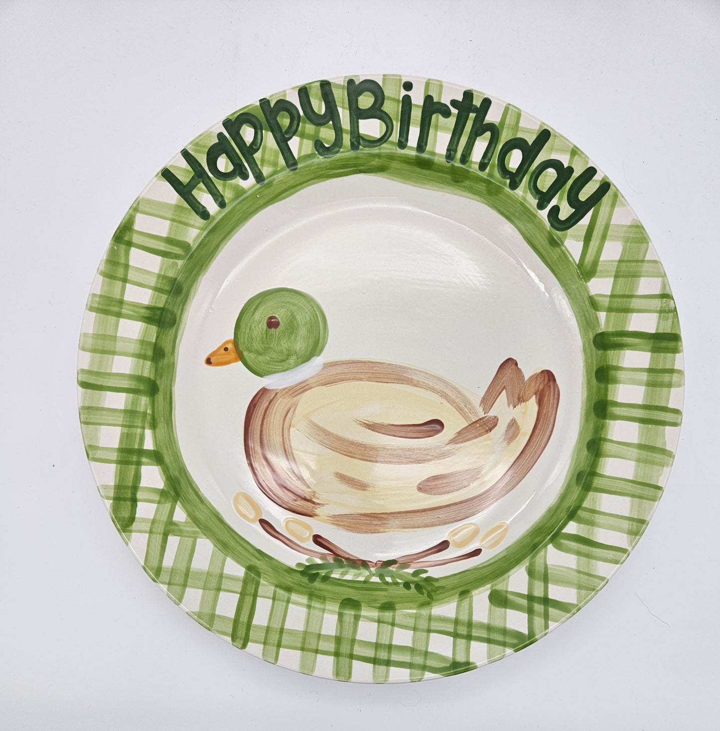 Birthday Plate - Gingham Mallard Design