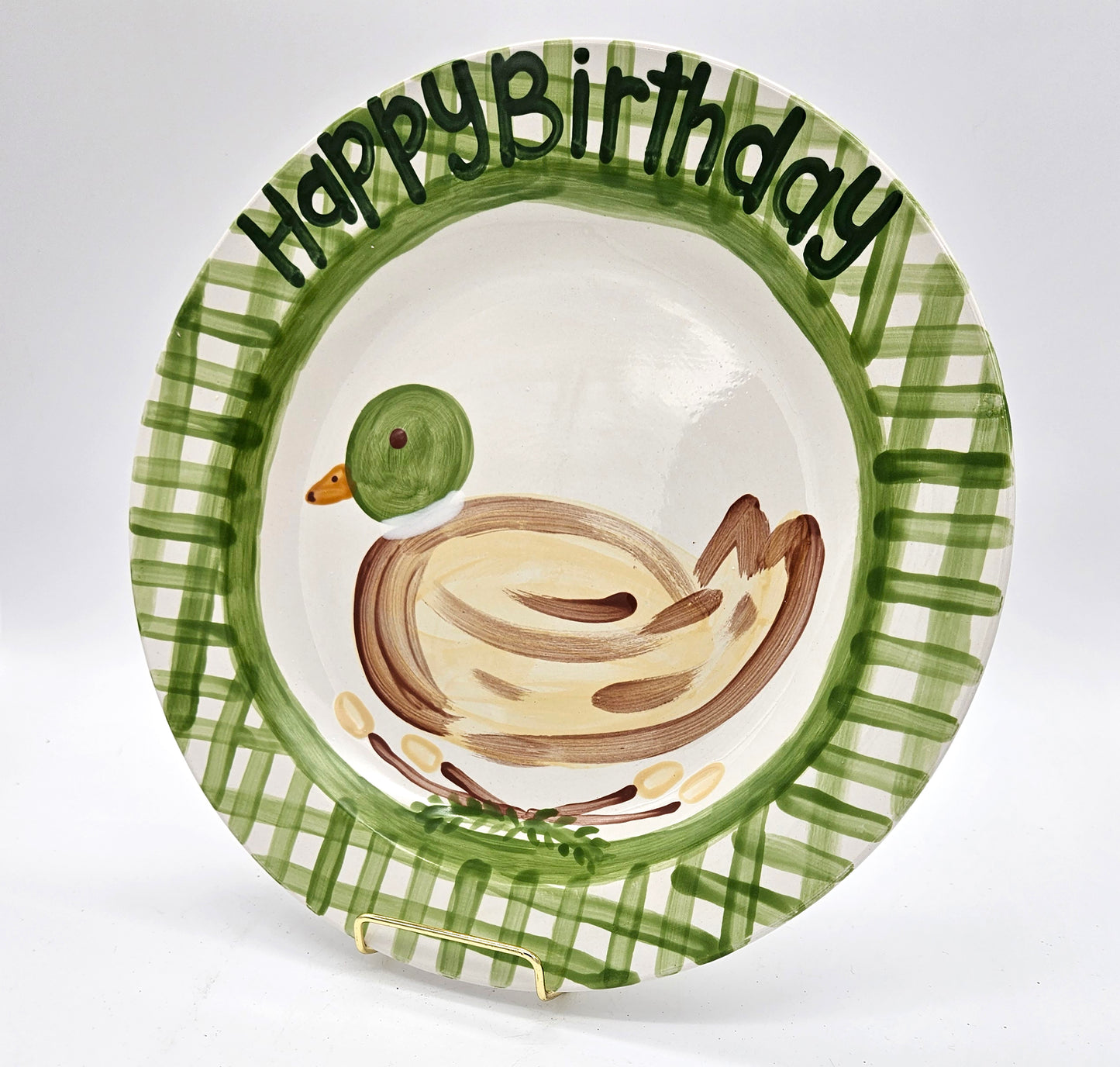 Birthday Plate - Gingham Mallard Design