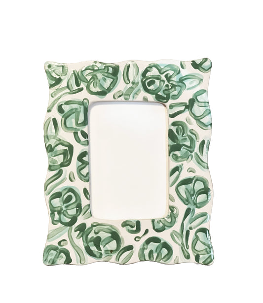 Wavy Edge Picture Frame - Mint Floral, Ceramic, Hand Painted