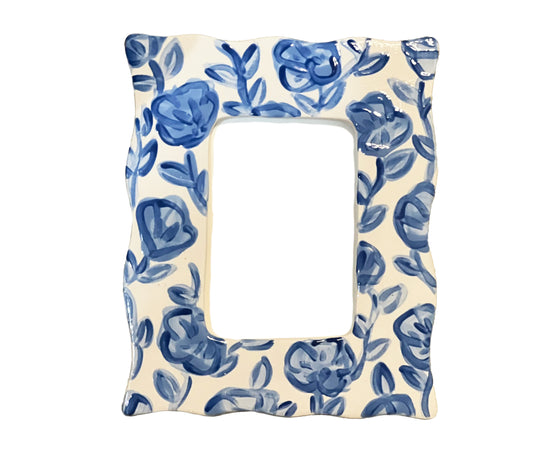 Wavy Edge Picture Frame - Blue Floral, Ceramic, Hand Painted