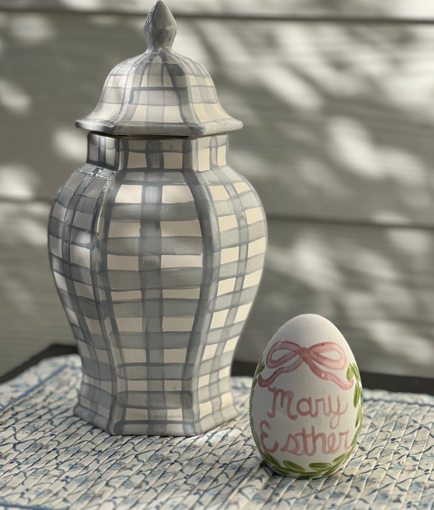 Personalized Ceramic Egg with Wreath and Bow