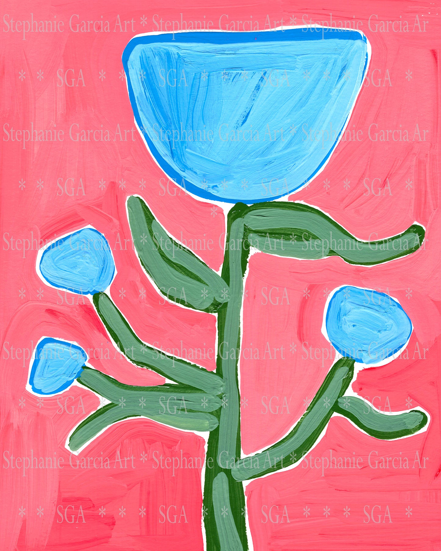 Canvas Print - Abstract Blue Flowers on Pink
