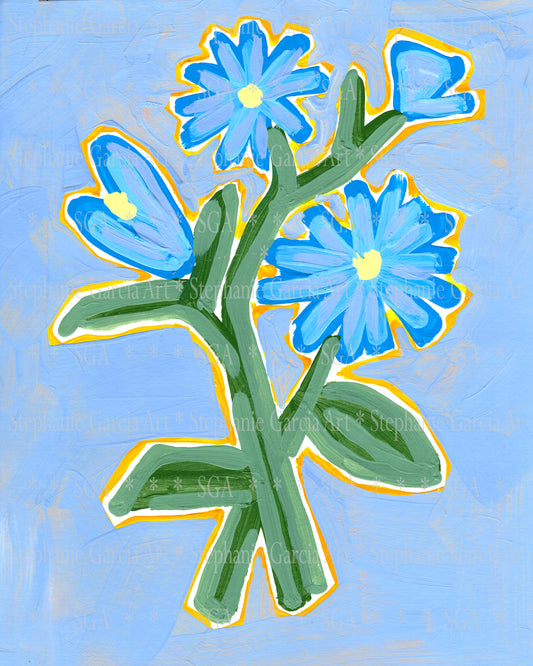 Canvas Print - Abstract Blue Flowers on Pale Blue Background