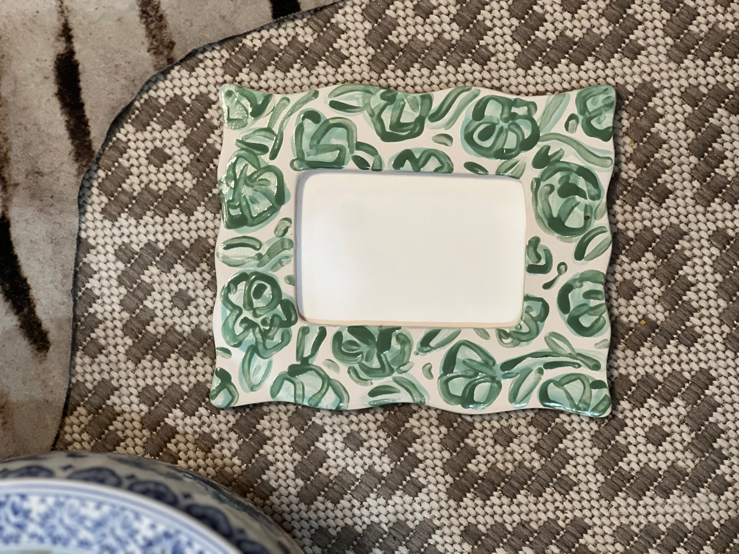 Wavy Edge Picture Frame - Mint Floral, Ceramic, Hand Painted