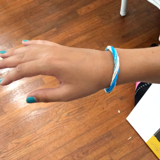 Blue Lattice Beaded Earrings With Matching Bracelet by Georgia Lee
