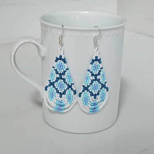 Aqua Blue Drape Fringe Beaded Earrings by Georgia Lee