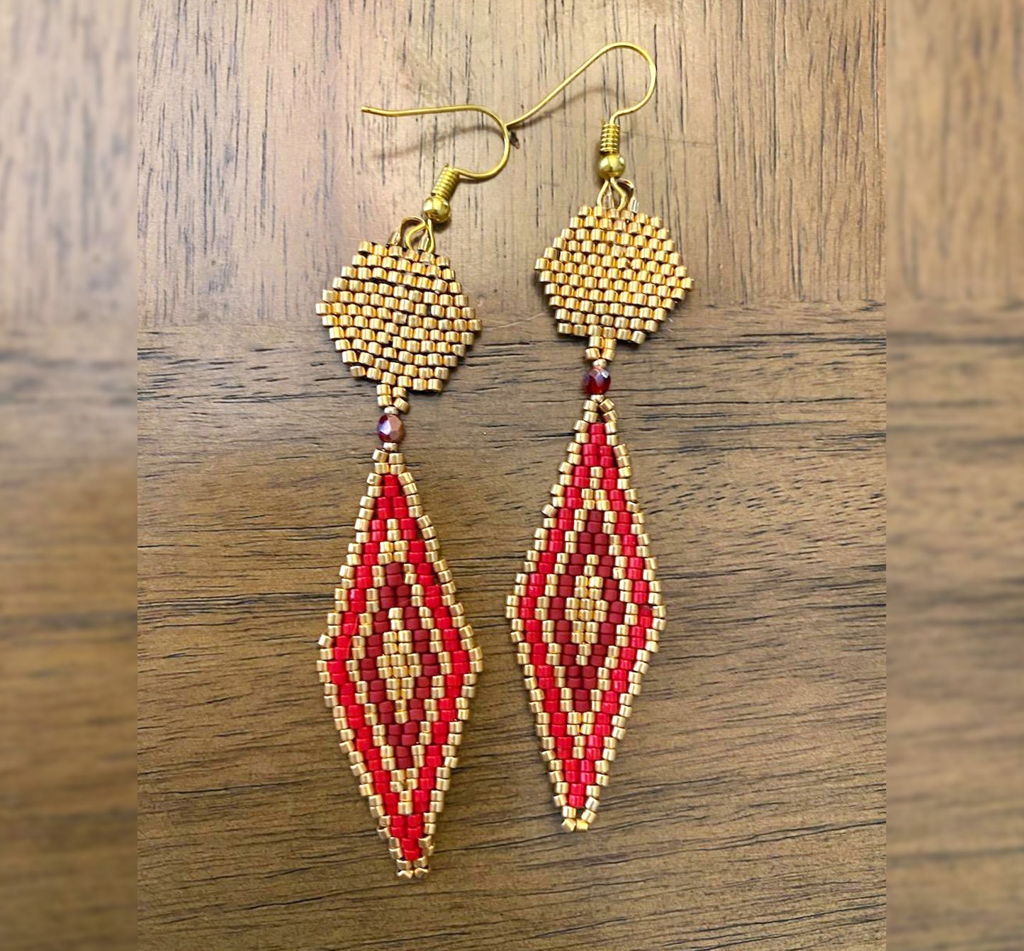 Red and Gold Diamond Shaped Earrings by Georgia Lee