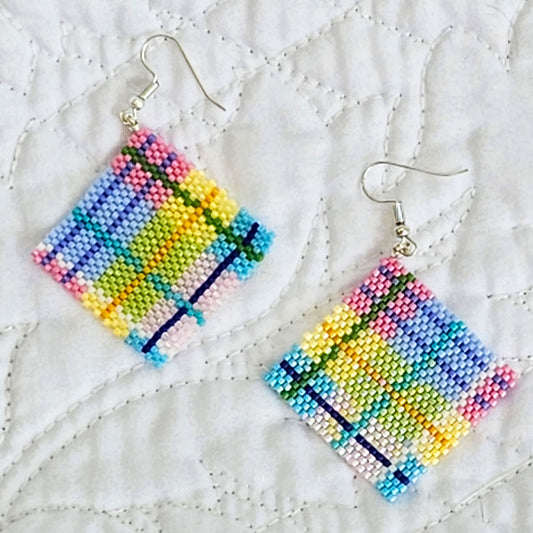 Garden Party Plaid Beaded Earrings by Georgia Lee