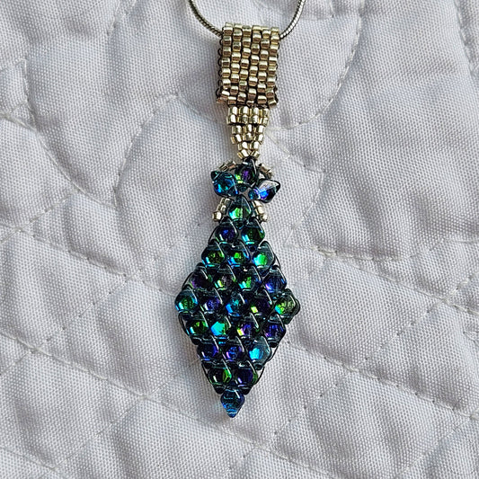 Iridescent Cobalt Blue Beaded Set: Pendant Earrings Bracelet by Georgia Lee