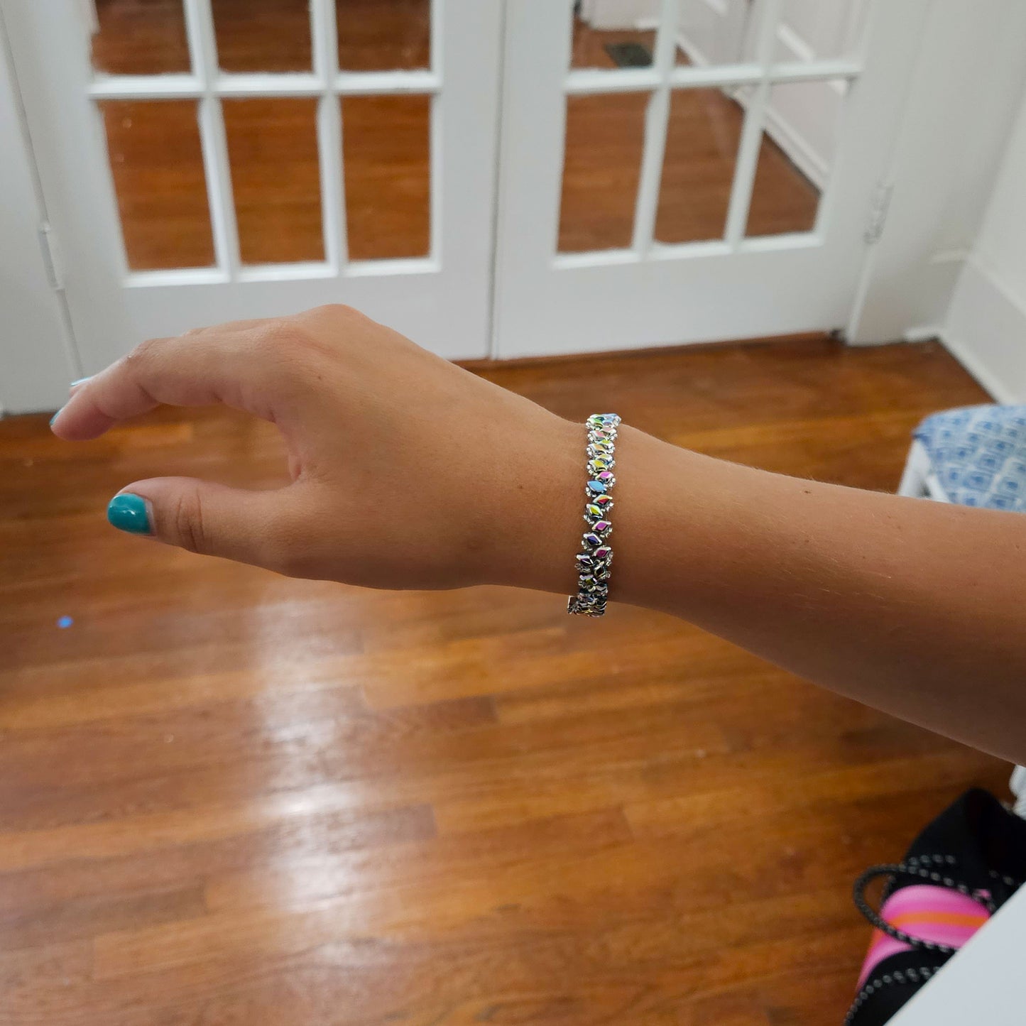 Iridescent Cobalt Blue Beaded Set: Pendant Earrings Bracelet by Georgia Lee