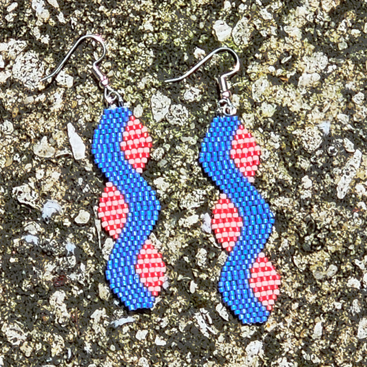 Red White and Denim Blue Beaded Earrings by Georgia Lee