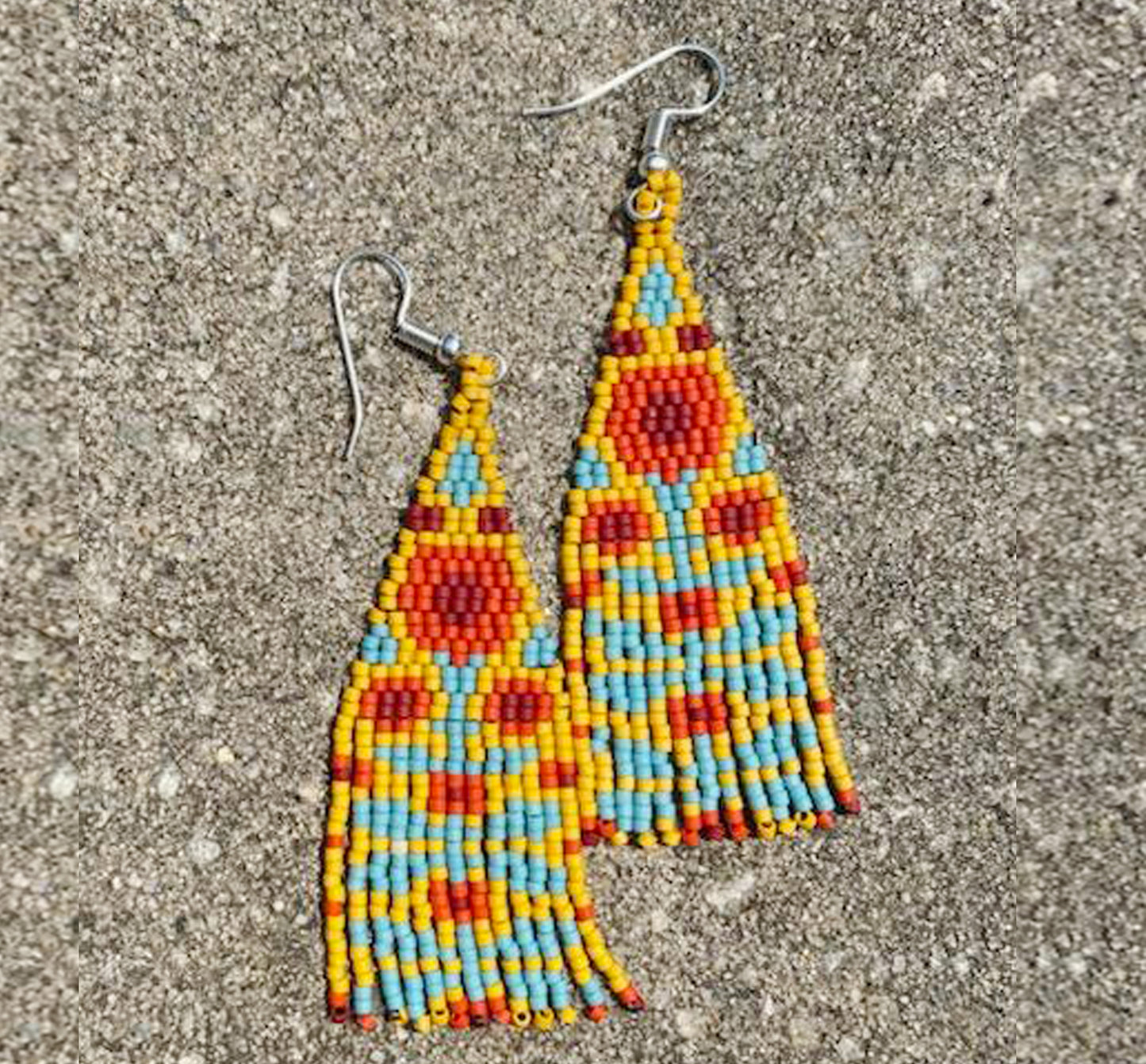 Sunflower Beaded Fringe Earrings by Georgia Lee