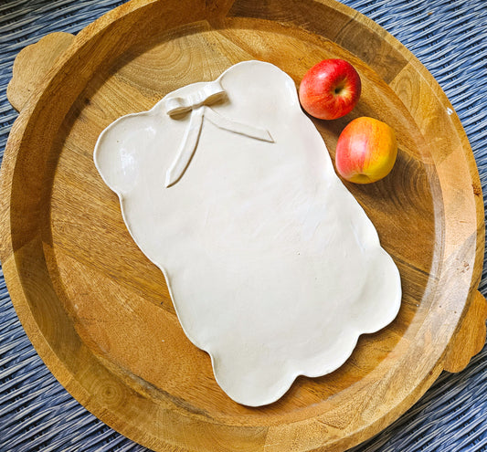 Scalloped Bow Cheese Tray 13" - Artisan Pottery