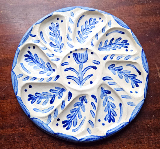Oyster Plate 13 - Blue Talavera Style - Artisan Pottery