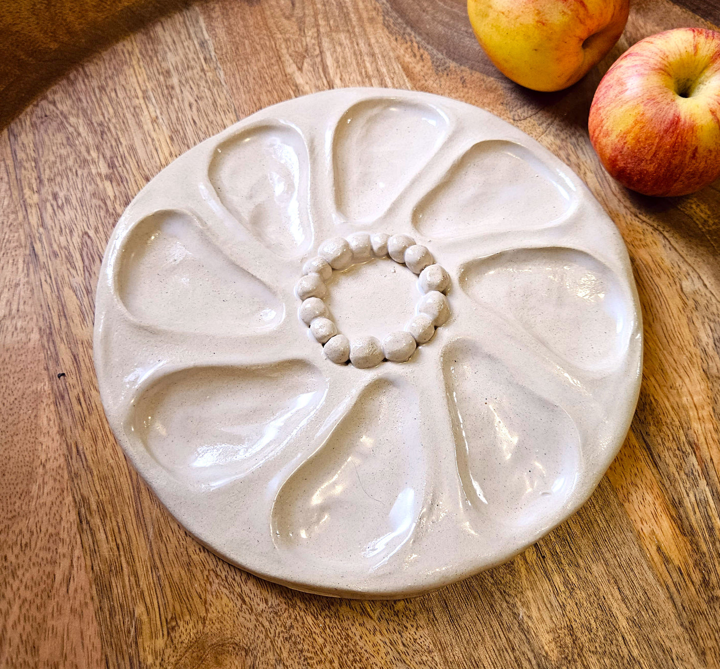 Oyster Plate 11 - White With Beaded Center - Artisan Pottery