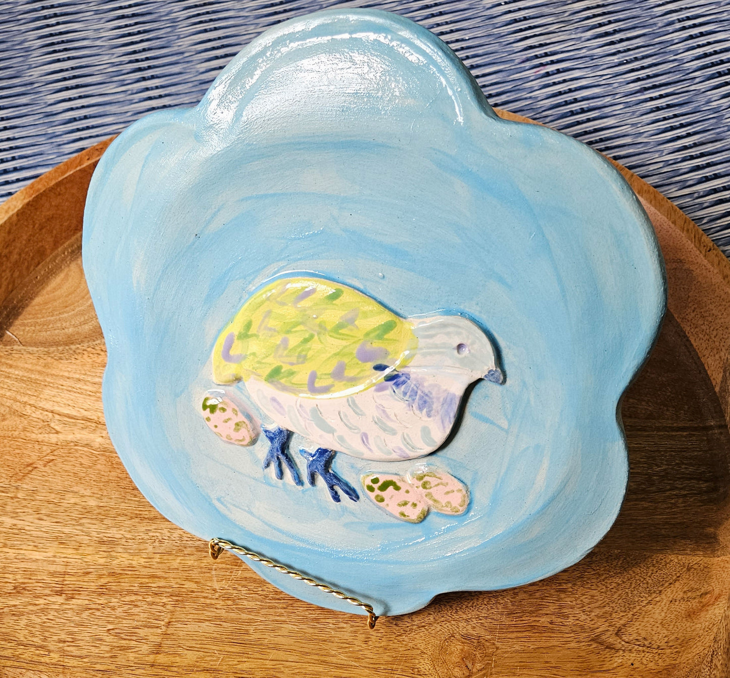 Scalloped Quail and Eggs Dish 11" - Artisan Pottery