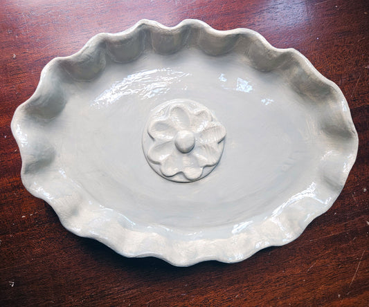 Ruffled Edge Tray With Flower 11" - Artisan Pottery