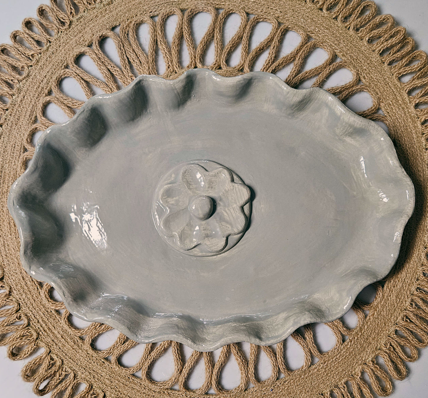 Ruffled Edge Tray With Flower 11" - Artisan Pottery