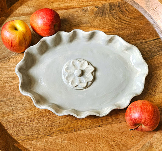 Ruffled Edge Tray With Flower 11" - Artisan Pottery