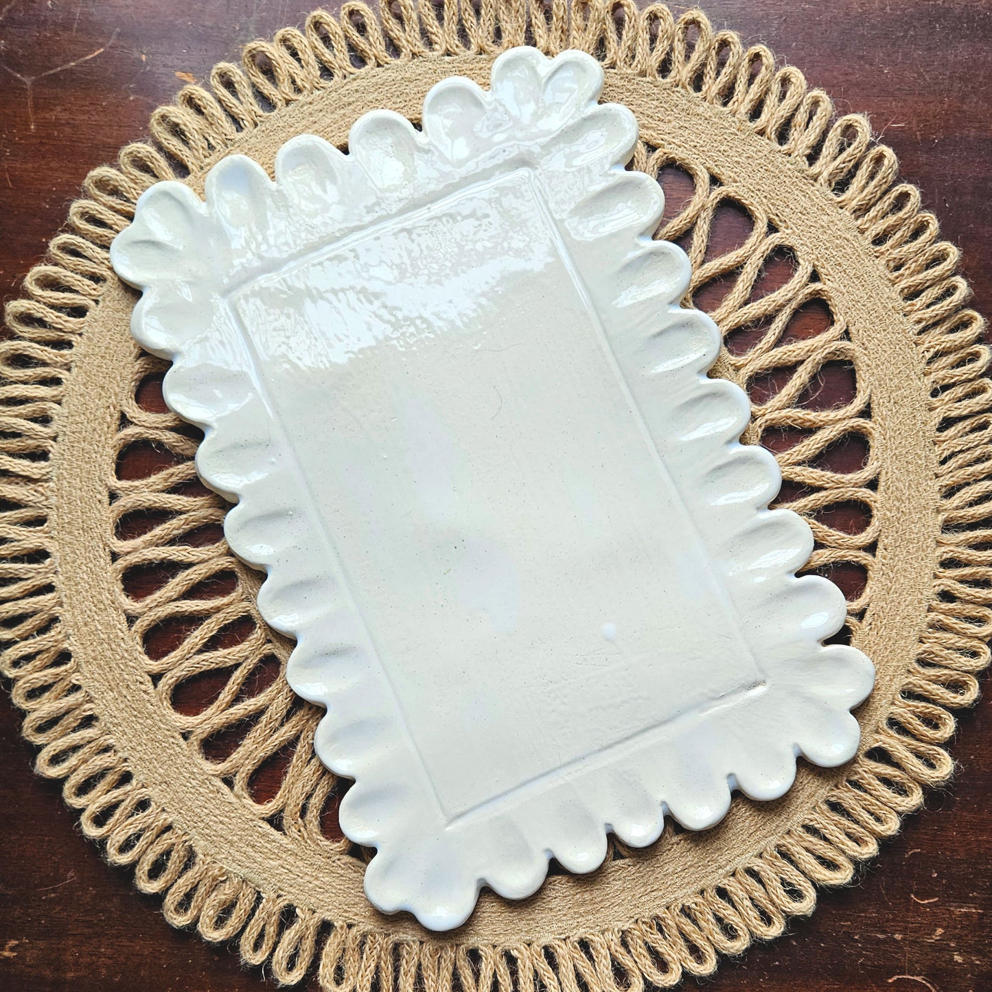 Scalloped Cheese Tray 12" - Artisan Pottery