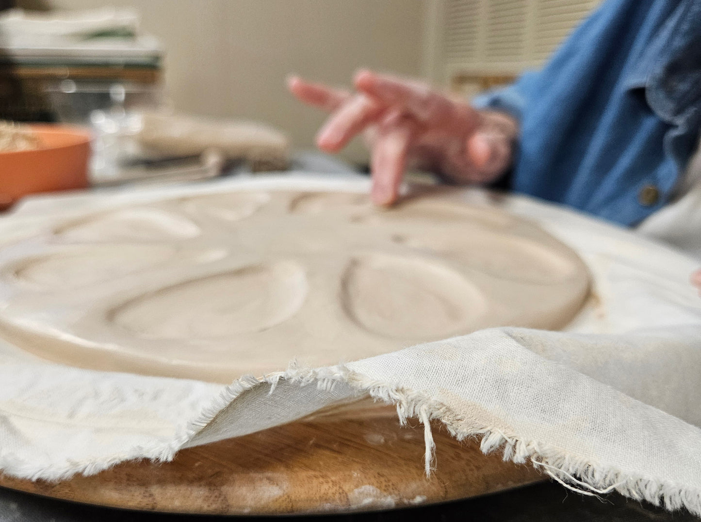 Oyster Plate 11 - White With Beaded Center - Artisan Pottery