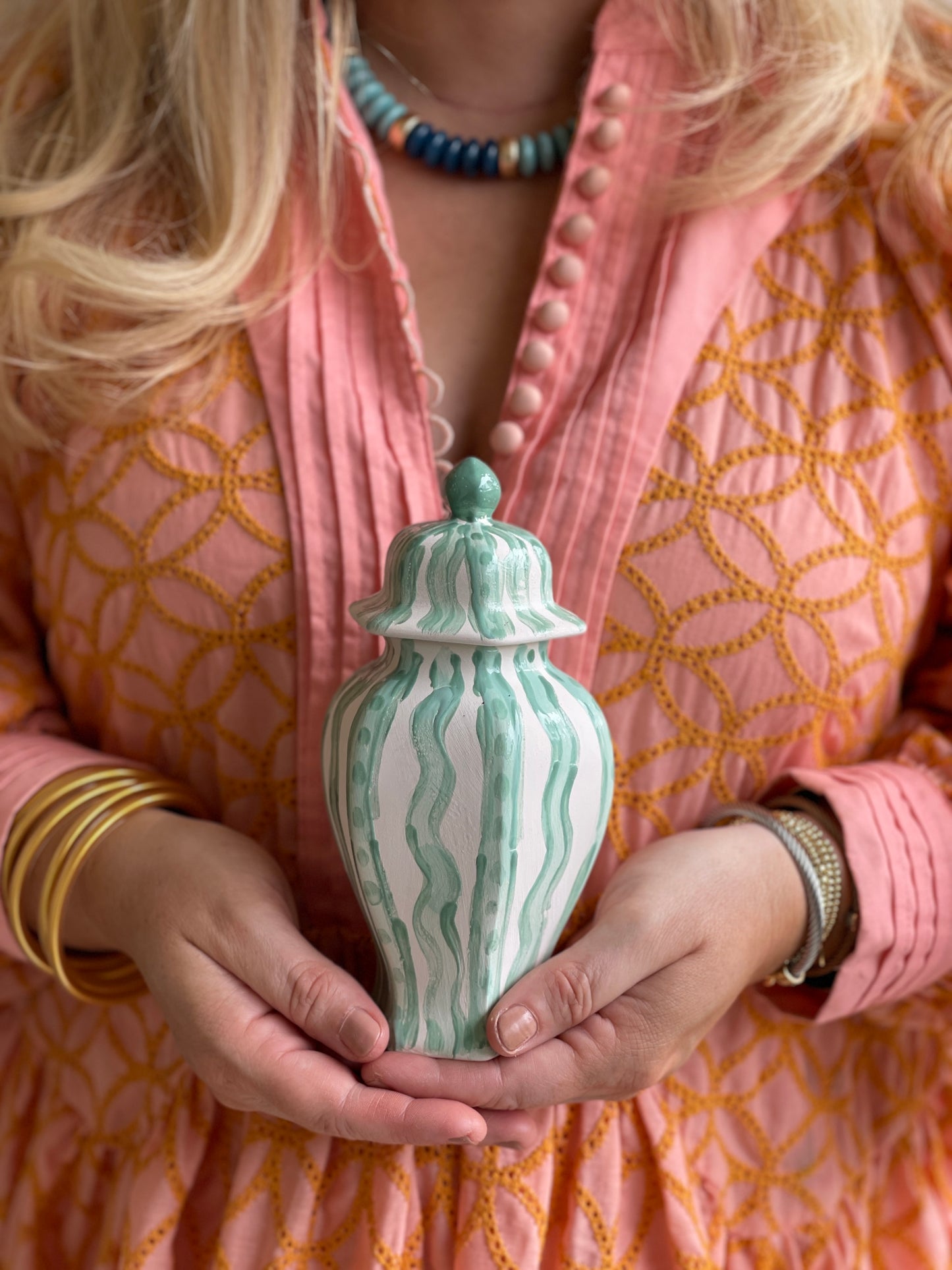 Small Hexagon Ginger Jar - Wavy Stripe