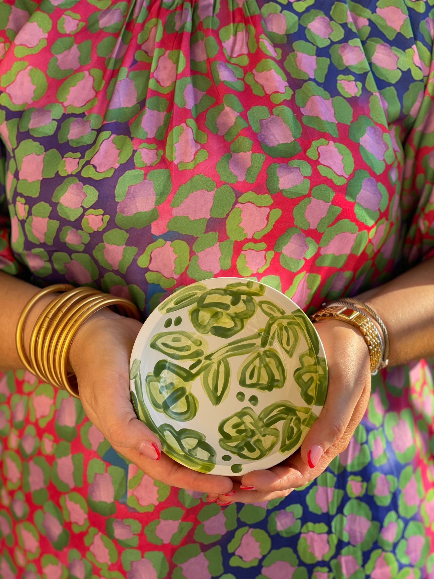 Hand Painted Green Floral Ring Dish