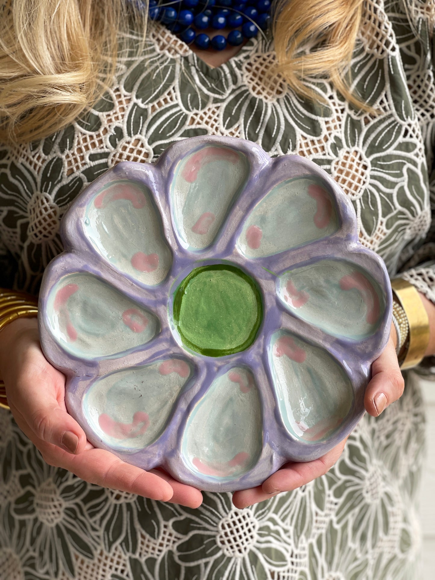 Oyster Plate 10 - Lavender and pale gray - Artisan Pottery