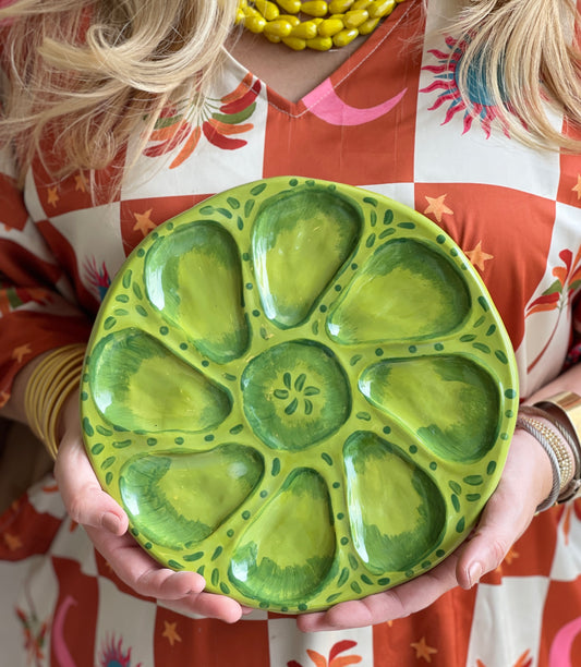 Oyster Plate 5 - Bright Green Tones - Artisan Pottery