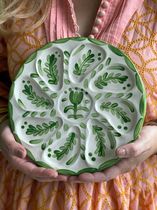 Oyster Plate 7 - Green Talavera Style - Artisan Pottery