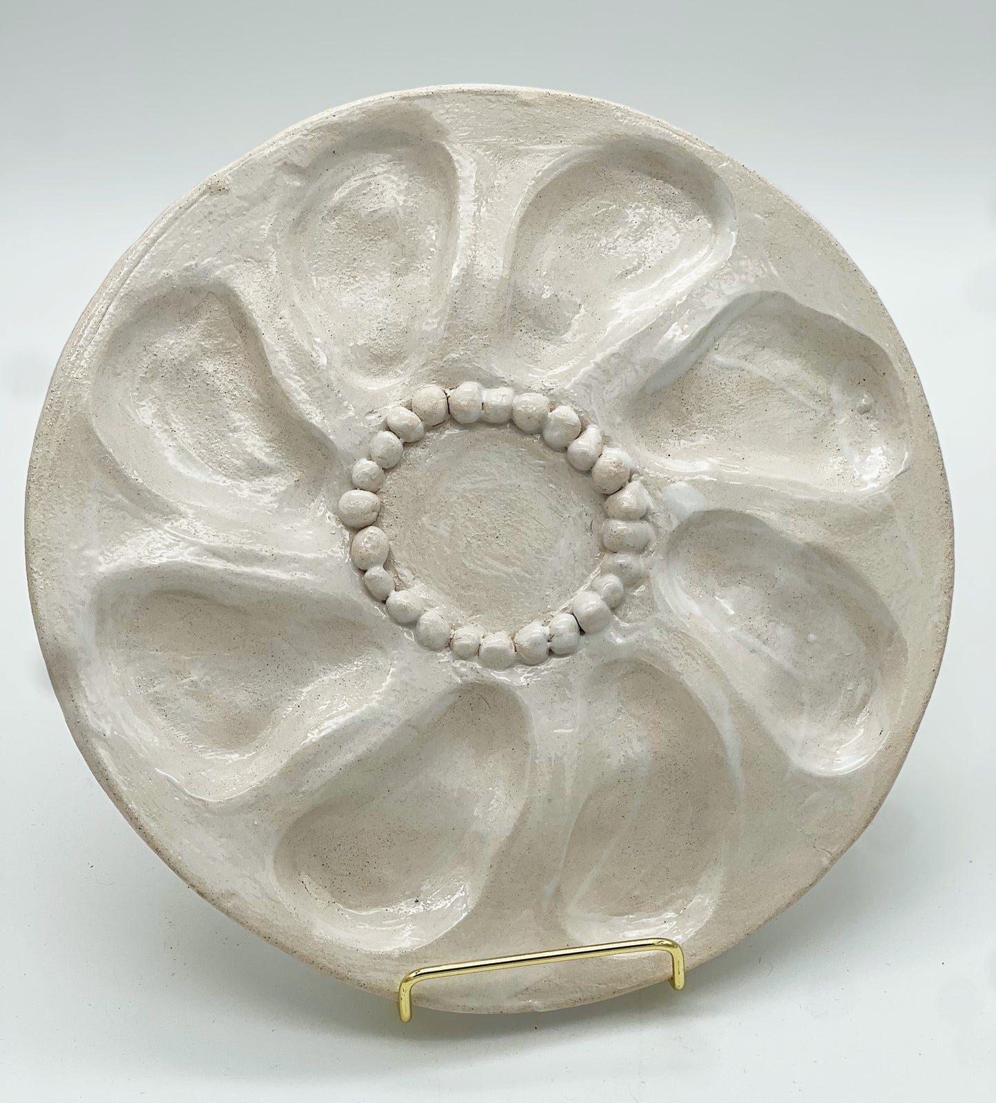Oyster Plate 11 - White With Beaded Center - Artisan Pottery