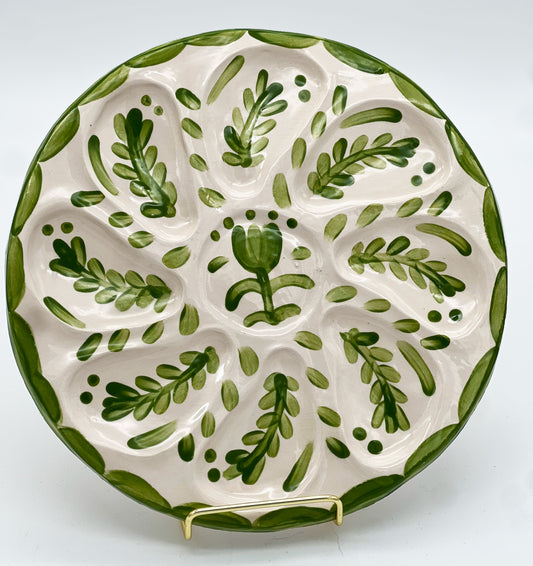 Oyster Plate 7 - Green Talavera Style - Artisan Pottery