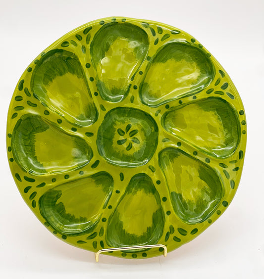 Oyster Plate 5 - Bright Green Tones - Artisan Pottery