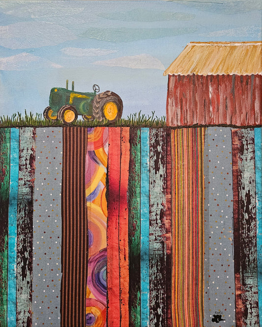 Roots Series - Mixed Media Canvas - Tractor by Red Shed