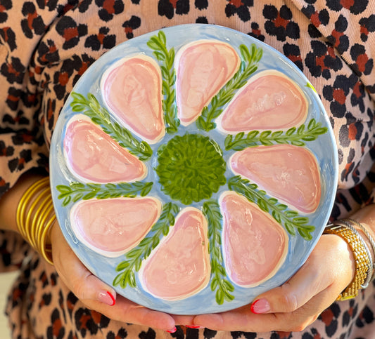 Hand Built Oyster Plate - Pink and blue