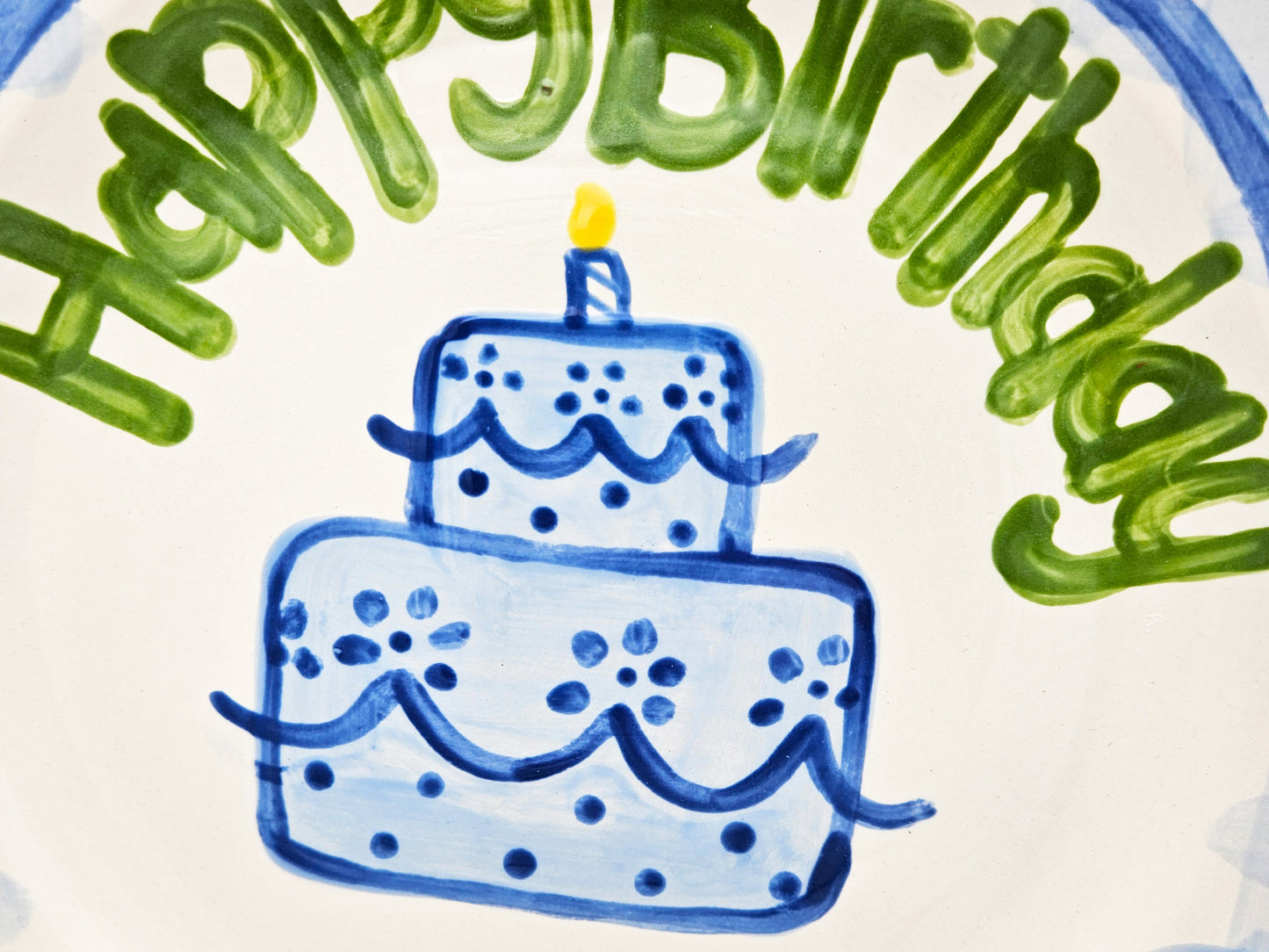 Birthday Plate - Blue and Green With Cake Design