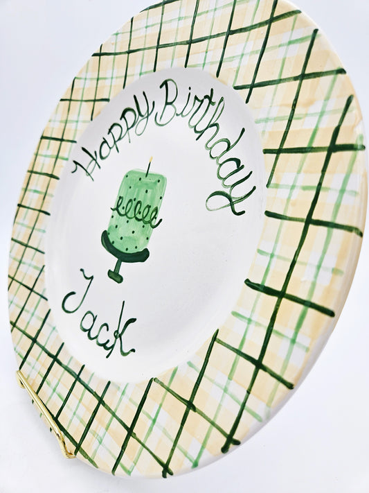 Birthday Plate - Dapper Plaid with Cake Design