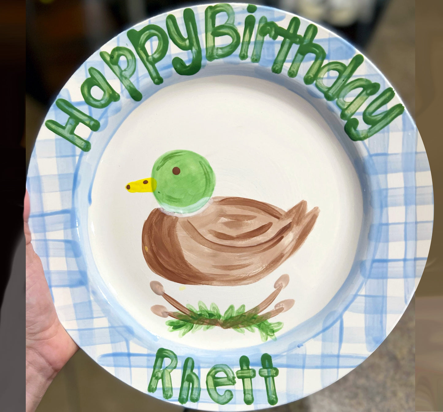 Birthday Plate - Gingham Mallard Design