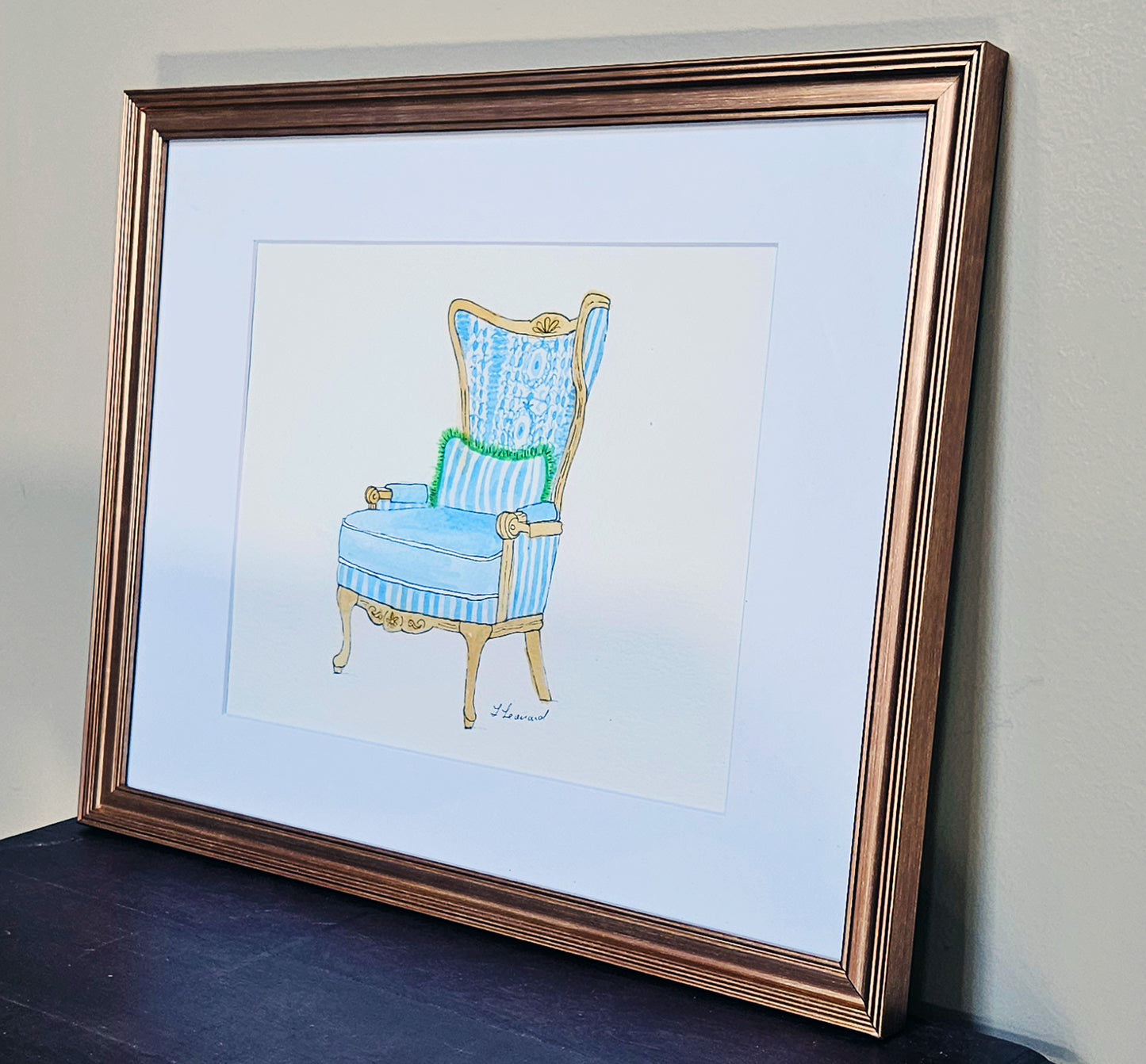 Sitting Pretty - English Country Chair - Watercolor Print by L. Leonard