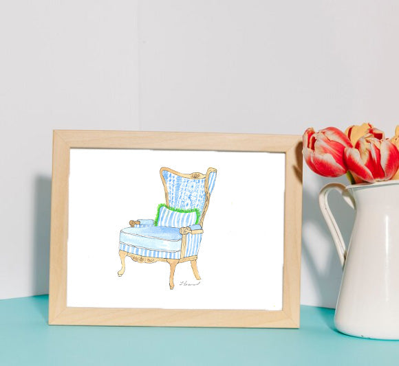 Sitting Pretty - English Country Chair - Watercolor Print by L. Leonard