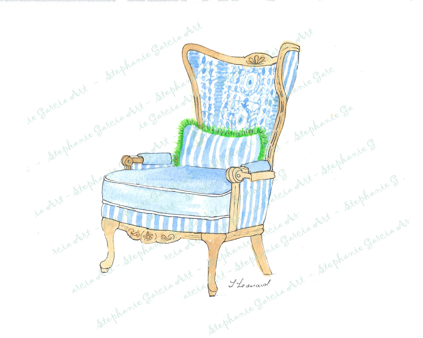 Sitting Pretty - English Country Chair - Watercolor Print by L. Leonard