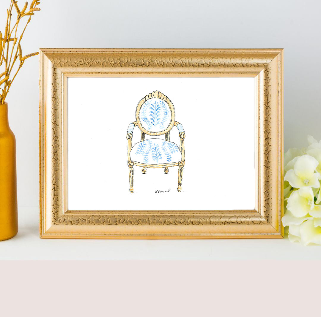 Sitting Pretty - Italian Scalamandre Chair - Watercolor Print by L. Leonard
