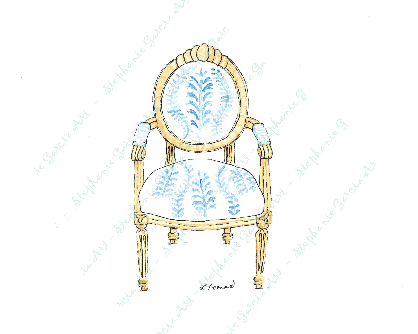 Sitting Pretty - Italian Scalamandre Chair - Watercolor Print by L. Leonard