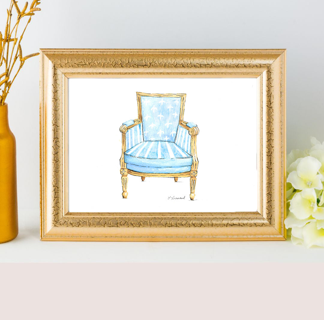 Sitting Pretty - French Bergere Chair - Watercolor Print by L. Leonard